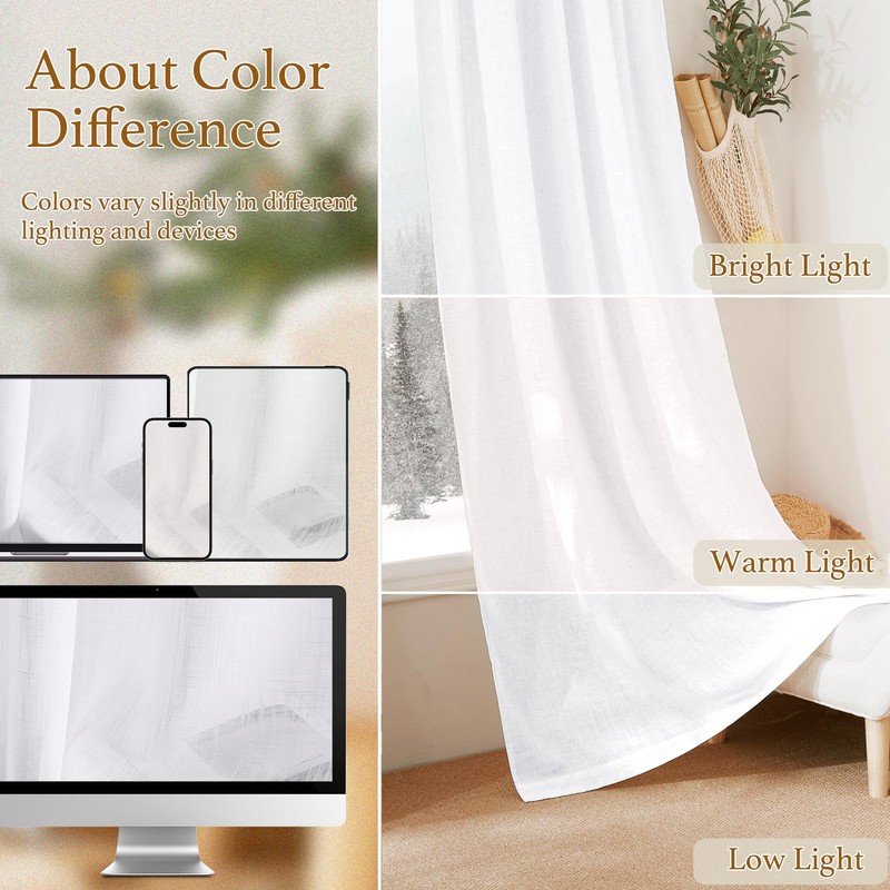 RYB HOME White Semi Sheer Curtains 84 inches Long -