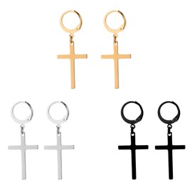 6 Pairs Cross Earrings, Stainless Steel Pendant Drop Cross Earrings Trendy Simple Plated Hoops Dangle Earrings for Men Women Jewelry Gift (Silver, Black, Gold)