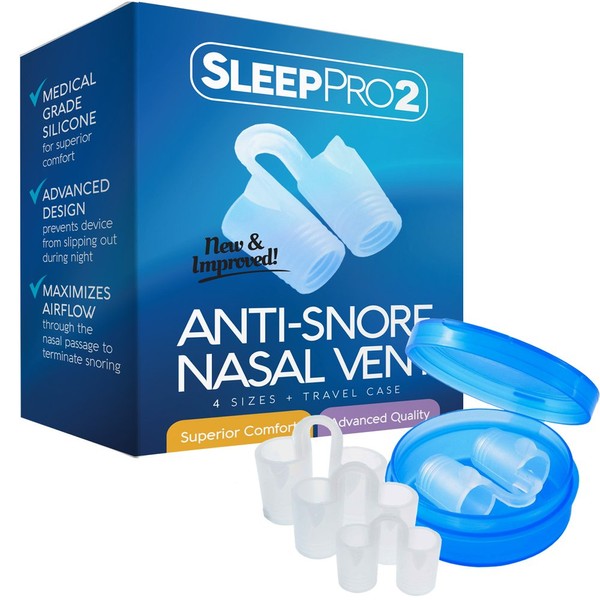 SleepPro Anti Snoring Solution Devices - 4 Snore Stopper Nose Vents - Anti-Snore Nasal Dilators - Stop Snoring Sleep Aid to Ease Nighttime Breathing (4 Sizes)