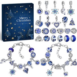 Kazate Girls’ Jewellery Advent Calendar, Christmas Calendar with Charms and Bracelet Filling, Teenager Children’s Jewellery Craft Set, Christmas Gift, 22 DIY Girls Charms, Blue Beads, 2 Bracelets