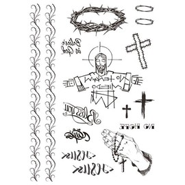 2 Sheets Temporary Cross Tattoo Rosary Tattoos Jesus Tattoo Bed End Tattoo Barbed Wire Tattoo LC112x2