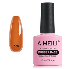 AIMEILI Autumn Rubber Base Gel, Yellow Brown Semi-Permanent Nail Polish, Elastic Base Rubber Gel UV/LED Soak Off Gel Nail Polish - Nice Thick and Self-Leveling - (589) 10ml