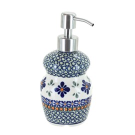 Blue Rose Polish Pottery - Green Mosaic Flower Soap Dispenser - 6.75" Tall - Perfect for Vanity, Sink or Bathroom Décor
