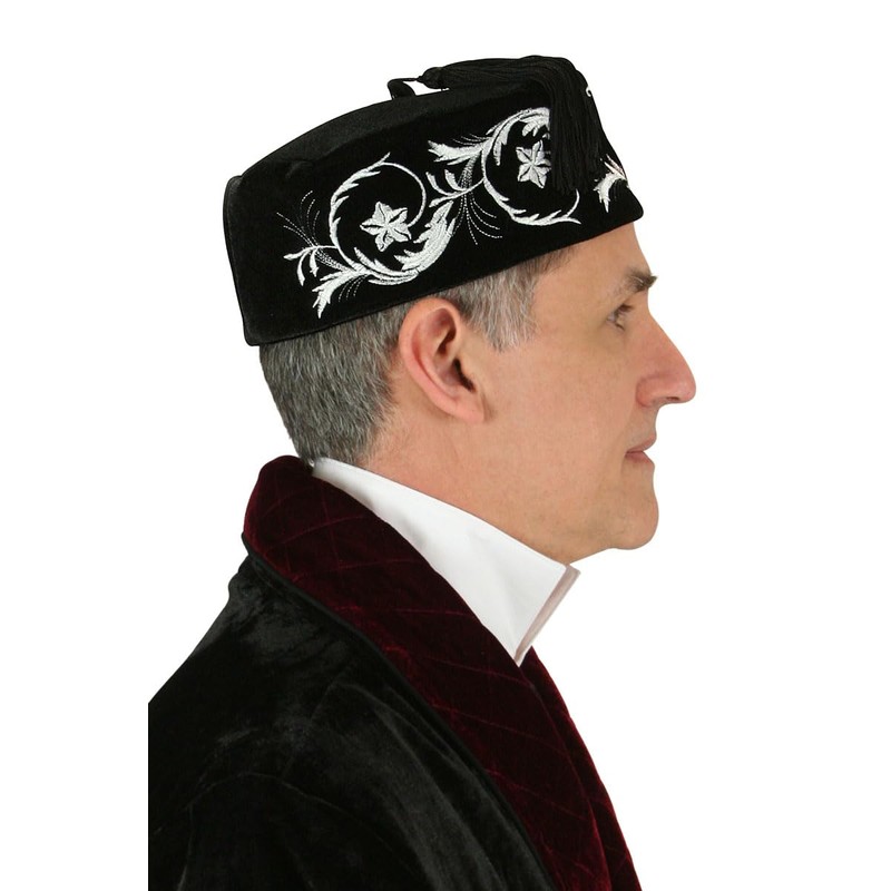Historical Emporium Men's Deluxe Plush Velvet Embroidered Smoking Cap XL