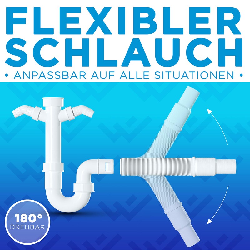 Lobenswerk Siphon for Kitchen Sink with Flexible Drain Hose -