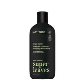ATTITUDE Men's Shampoo and Conditioner 2-in-1, Made in Canada, Fortifying For Fragile Hair, With Caffeine and Green Tea, 97% Natural Origin Ingredients, EWG Verified, Matcha& Bergamot, 415 mL