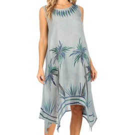Sakkas UD46 - Tinna Women's Casual Sleeveless Tank Flare Midi Boho Print Dress Cover-up - UD46-2801-Grey - OS