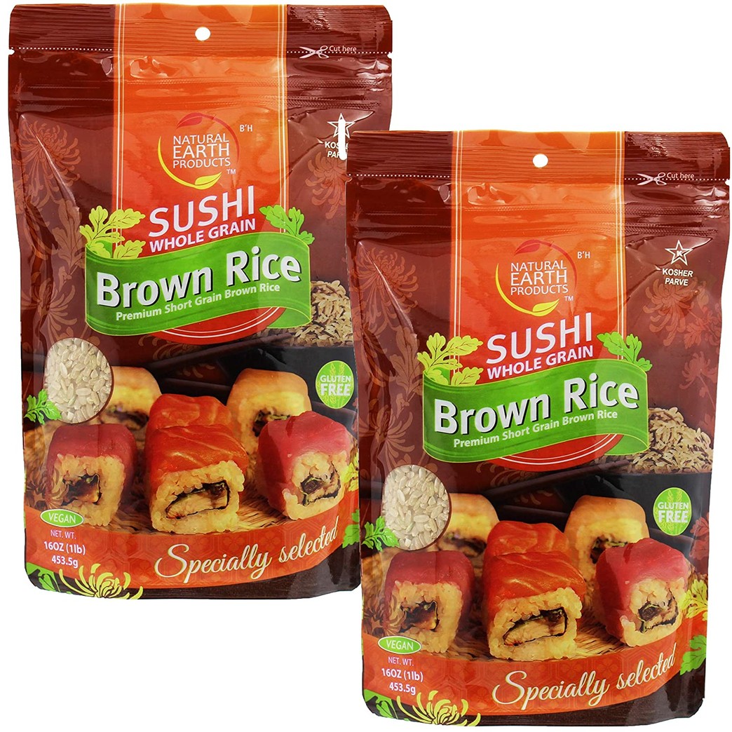 Sushi Brown Rice, Premium Japanese Short Grain Brown Rice, Specially Selected, 16oz Resealable Bag (Pack of 2, Total of 32oz)