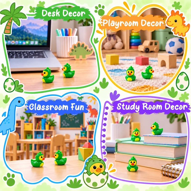 60 Pcs Mini Resin Dinosaur Ducks,Tiny Green Ducky Figurines