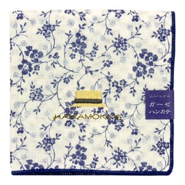 Hamamonyo Reversible Gauze Handkerchief, Florets and Straw Hat, white