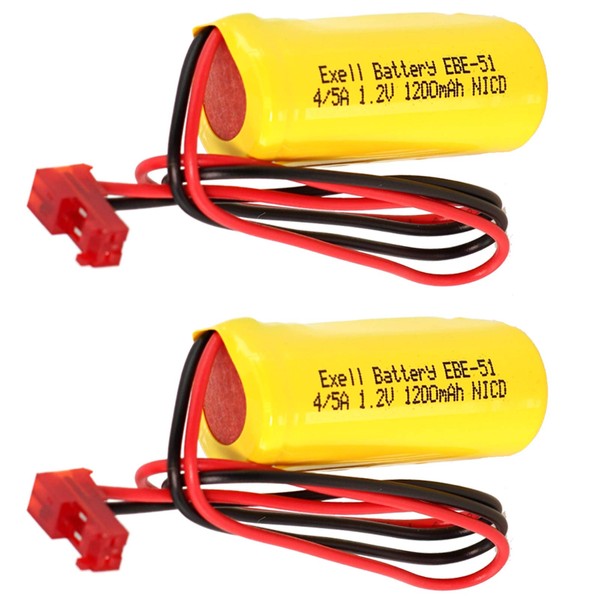 (2-Pack) 1.2V 1200mAh Exell Emergency Lighting Battery Fits & Replaces LQMSW3R12277ELW, Lithonia ELB 1P201NB, ELB-1P201NB, ELB1P201NB OSA212, CUSTOM-243, NIC1574, ELB1P2901N, BCN1100WP, KR1100AEL-WL