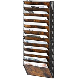 Solinxe 12 Pockets Wall File Holder Hanging Mail Paper Document Folder Organizer Magazine Rack Wood Office Classroom Clipboard Storage Organization, Black/Antique