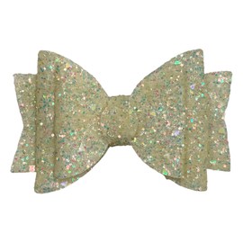 Pale Yellow Beautiful Glitter Hair Bows Clips Slides Grips for Woman Girls Handmade 3.5" inch - 2 Pack