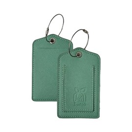 Bookjah Premium PU Leather Luggage Tag with Stainless Steel Ring, Hidden Address Slot for Privacy, Stylish Design, Versatile Use for Bags, Backpacks, and Suitcases – Durable and Elegant (Celadon)