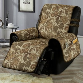 STONECREST Non Slip Recliner Chair Cover - Paisley Printing, Faux Linen Brushed Recliner Slipcover, Stay in Place (Paisley Brown, Recliner 23" Regular)