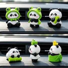 MaPctSy Cute Panda Mini Figurines for Car Dashboard Decor, 6 Pack