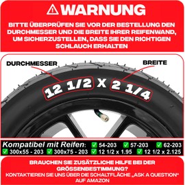 12 1/2 x 2 1/4 (57-203) Inner Tube Stroller, Children's Bicycle, Pedal Vehicles 12 Inch 12 x 2.125/2.35 - with 45° Angle Valve AV - with 2 Mounting Levers - Compatible with 12" Tyres, Wheels - AVVS