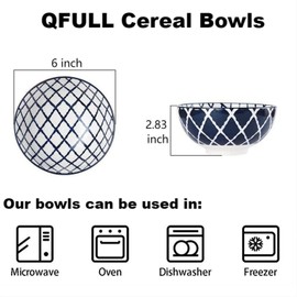 Cereal Bowl, Ceramic Bowl Set, Soup Bowls Set of 6, Colorful Bowls for Soup, Salad, Rice, Ramen, Dessert, Rice, Noodle - Bowl Set Microwave Safe, Assorted Colors (22OZ, 6Inch)