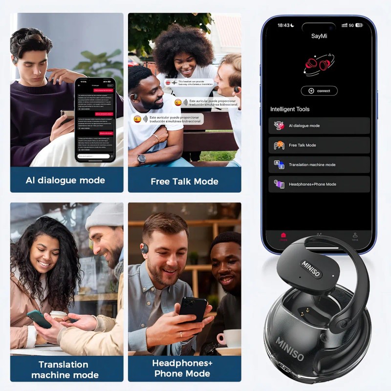 Audfonos Miniso X15 Pro Ai Audifonos Traductores Bluetooth 5.4 Ows