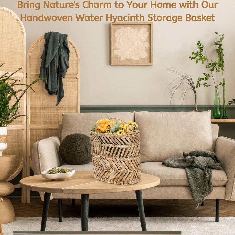 YOUEON Large Woven Hanging Storage Basket, 12x5x14 Inch Natural Water