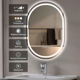 Annular LED Bathroom Mirror, 32x24 inch Wall Mounted Bathroom Mirror with Lights, Anti-Fog Dimmable 3 Colors CRI>90 Wall Mounted LED Mirror for Bathroom,IP44 Waterproof