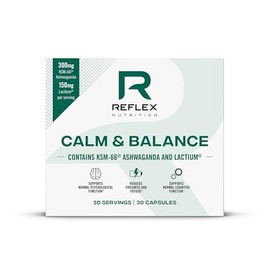 Reflex Nutrition Calm and Balance - Ashwagandha KSM 66, Folate, Lactium and Zinc Blend - Stress and Anxiety Relief for Adults, Cortisol Reducing Supplement, Support Mood, Emotional State (30 Capsules)