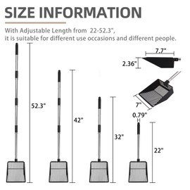 PUPTECK Metal Chicken Coop Scooper, Adjustable Removable Long Handle Stainless Steel Large Chicken Cleaning Tools Stretchable Extended Handle, Litter Sifting Shovel Chicken Coop Accessories, 4 in 1