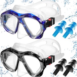 Kigley 2 Pcs Unisex Swim Goggles for Adults Snorkel Diving Mask with Nose Cover Silicone Adults Swim Mask Swimming Snorkel Goggles Glasses with 2 Pair Earplugs (Black, Blue)
