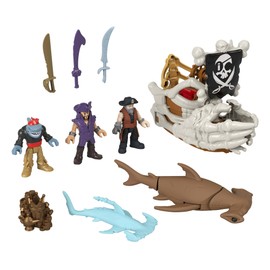 Imaginext - La Nave Di Billy Bones, nave giocattolo con mani scheletriche e lanciatore, il set include 3 personaggi, 2 creature marine e 7 accessori a tema, JLC51
