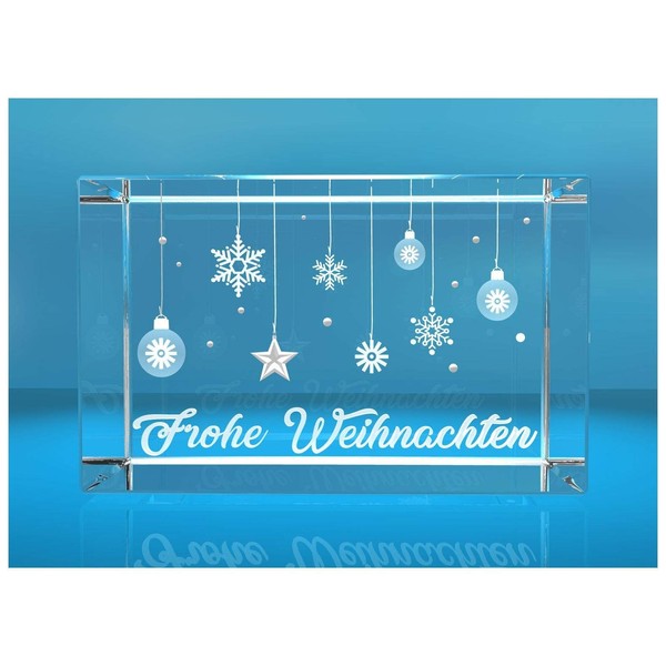 VIP-LASER 3D Glass Cube Christmas Baubles with Text 'I Merry