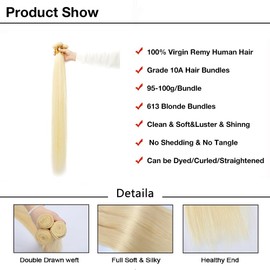 Jreitsere Bundles Human Hair Extensions 613 Straight Wave 1 Boule 100 g 613 Bundles Human Hair Extensions 10A 100% Natural Human Hair 20 Inches