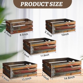 Barydat Set of 5 Wood Crates for Display Decorative Nesting Wooden Crate Storage with Handles Vintage Farmhouse Style Decorative Boxes Multipurpose Fruits Vegetables Boxes(Colored Drawing,Random)