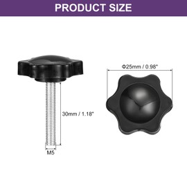 sourcing map 4Pcs Clamping Screw Knob, M5 x 30mm Hex Shaped Star Knob Plastic Grips Hand Tightening Screw Handle for Umbrella Base Mechanical Furniture, 25mm Dia