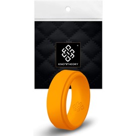 Knot Theory Orange Silicone Ring Men - Size 9 Step Edge 9mm Wide Rubber Wedding Band - Gym Workout Weight-Lift Ring