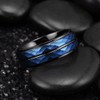 King Will Hammer 8mm Blue Hammered Tungsten Carbide Ring Black
