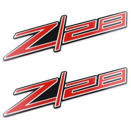 2pc Set Z28 Z 28 Red Anodized and Embossed Aluminum Auto Car Badge Emblems with Adhesive Backing