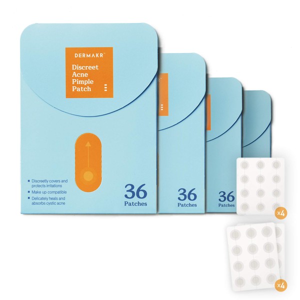 DERMAKR Discreet Acne Pimple Patch | Spot Cover & Treatment Solution Cystic Acne & Pimple | Hydrocolloid Facial Stickers | Waterproof Patches Invisibly Cover Pimples (4packs)