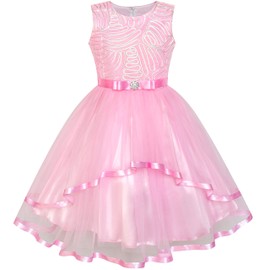 Sunny Fashion LZ84 Flower Girl Dress Pink Belted Wedding Party Bridesmaid Size 7