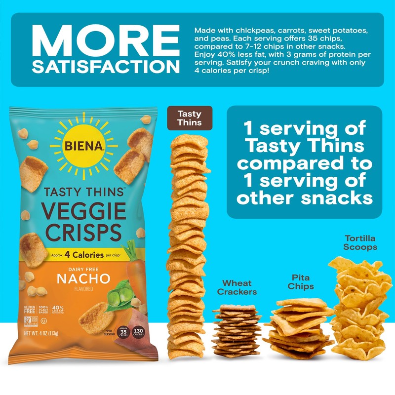 BIENA Tasty Thins Veggie Crisps - Low Calorie Veggie Chips