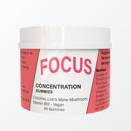 Focus Concentration & Brain Health Gummies with Cognizin Citicoline, Lion's Mane Mushroom, Vitamin B12 - Vegan
