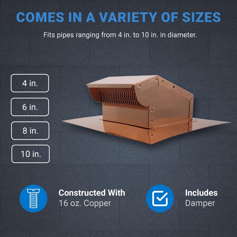 Generic Copper Rooftop Exhaust Vent Cap with Damper (4 Inch)