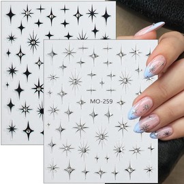 2 Sheet Nail Stickers for Nail Art Decals YEFIUO Self-Adhesive Nail Art Stickers Charms Relief Sliders 5D Rhinestone Starburst Design Manicure DIY Supplies Stuff Accessories for Women and Girls