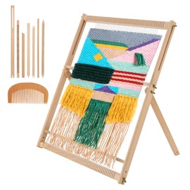 Loomix Adjustable Weaving Loom Kit with Stand for Adult, Large Tapestry Weaving Loom Frame for Chunky Blanket, 25" H x 19" W, Wooden Weave Kit