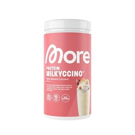 MORE Protein Milkyccino, White Almond Coconut, 500 g, Mix aus Whey Konzentrat und Casein ideal zum Muskelaufbau und -erhalt, mit Koffein & Laktase - made in Germany
