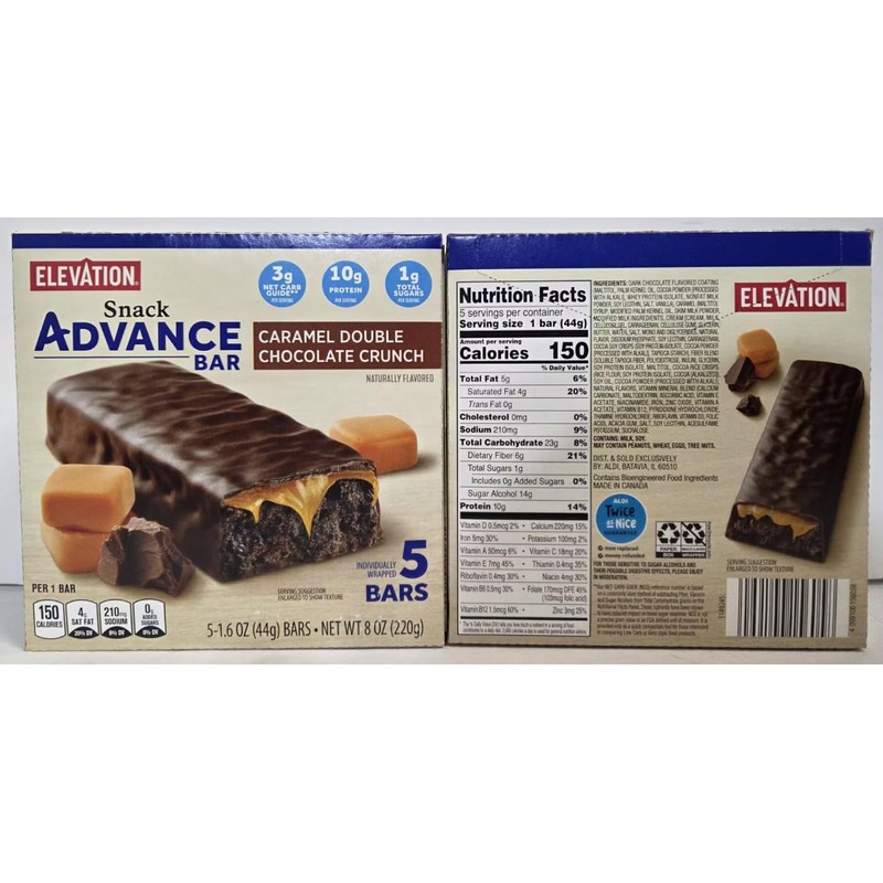 Elevation Caramel Double Chocolate Crunch Snack Advance Bar 8oz 220g