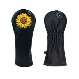 Sunflower PU Leather Golf Club Covers Driver Headcovers Fairway Woods Hybrid Protector with Interchangeable Number Tag