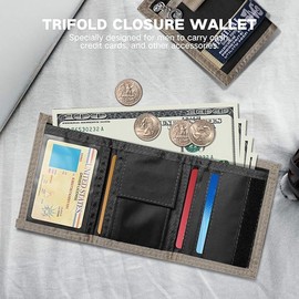 JEMINAL Trifold Wallet for Men Canvas Outdoor Sports Keychain Wallet with Multiple Card Slots and ID Window Black Gifts for Dad from Son Daughter Wife