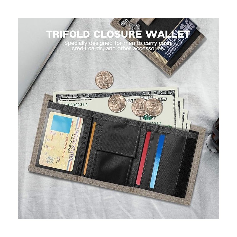 JEMINAL Trifold Wallet for Men Canvas Outdoor Sports Keychain Wallet