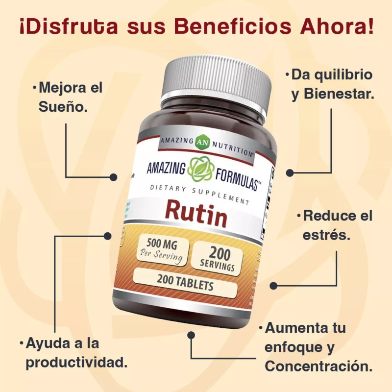 Amazing Formulas Rutin 500 Mg Rutina 200 Tabletas Sabor Sin