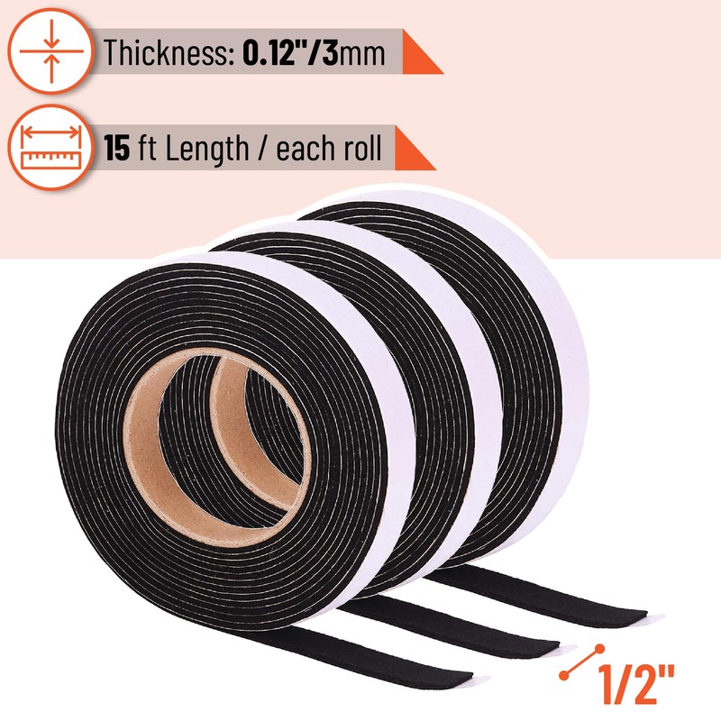 UNCO- Smoker Gasket, 15 FT, 1/2" x 1/8", 3 Pack,